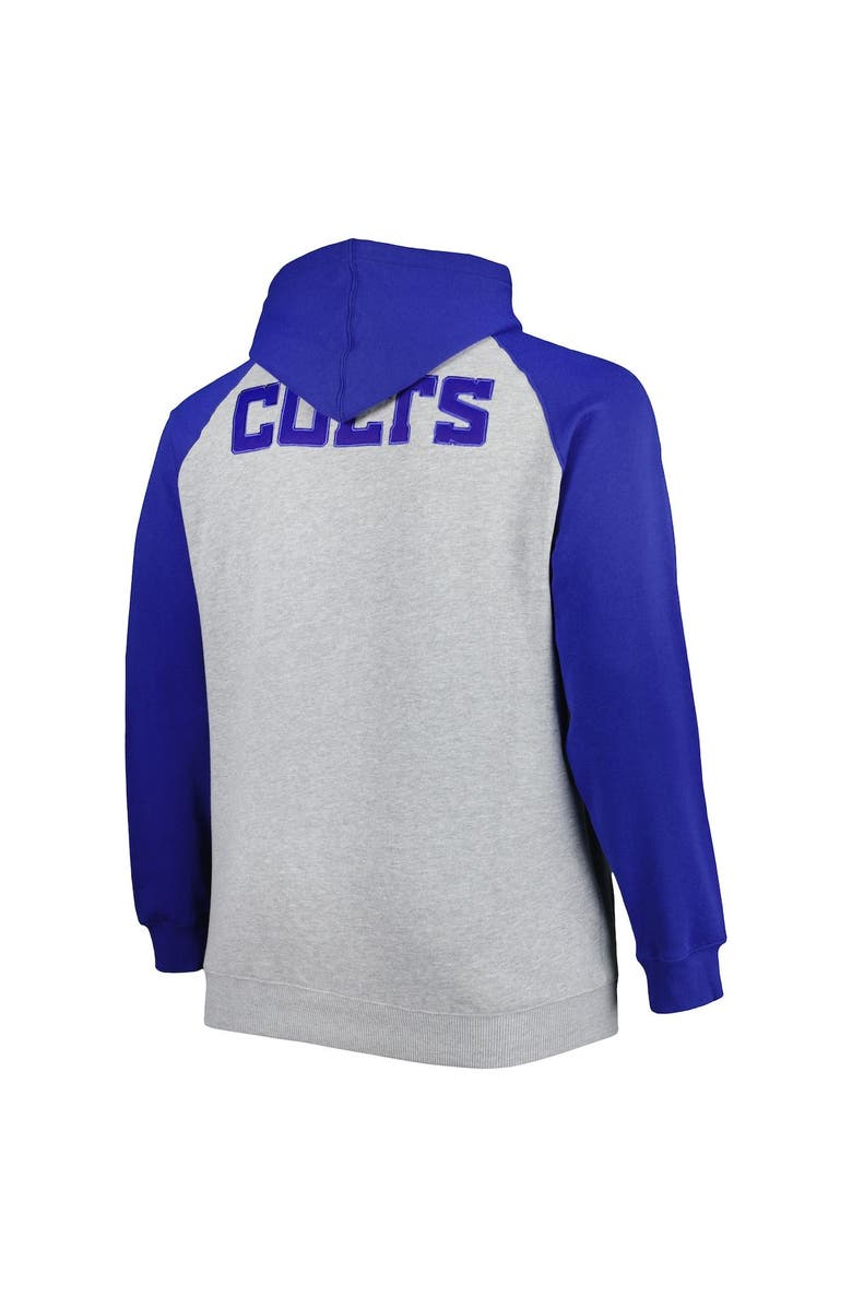 PROFILE Men's Heather Gray Indianapolis Colts Big & Tall Fleece Raglan Full-Zip Hoodie Jacket, Alternate, color, 