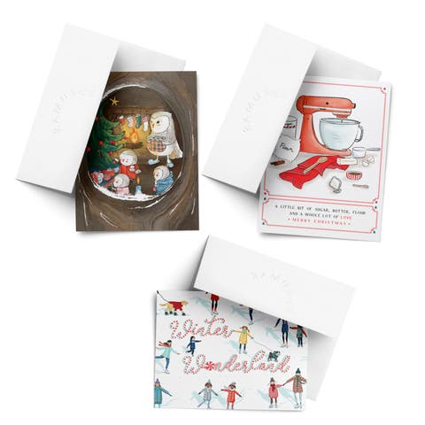 Merry Owls, Winter Wonderland, Mixer Winter/Holiday/Christmas Greeting Card Pack Sets (3 ct, Assorted)