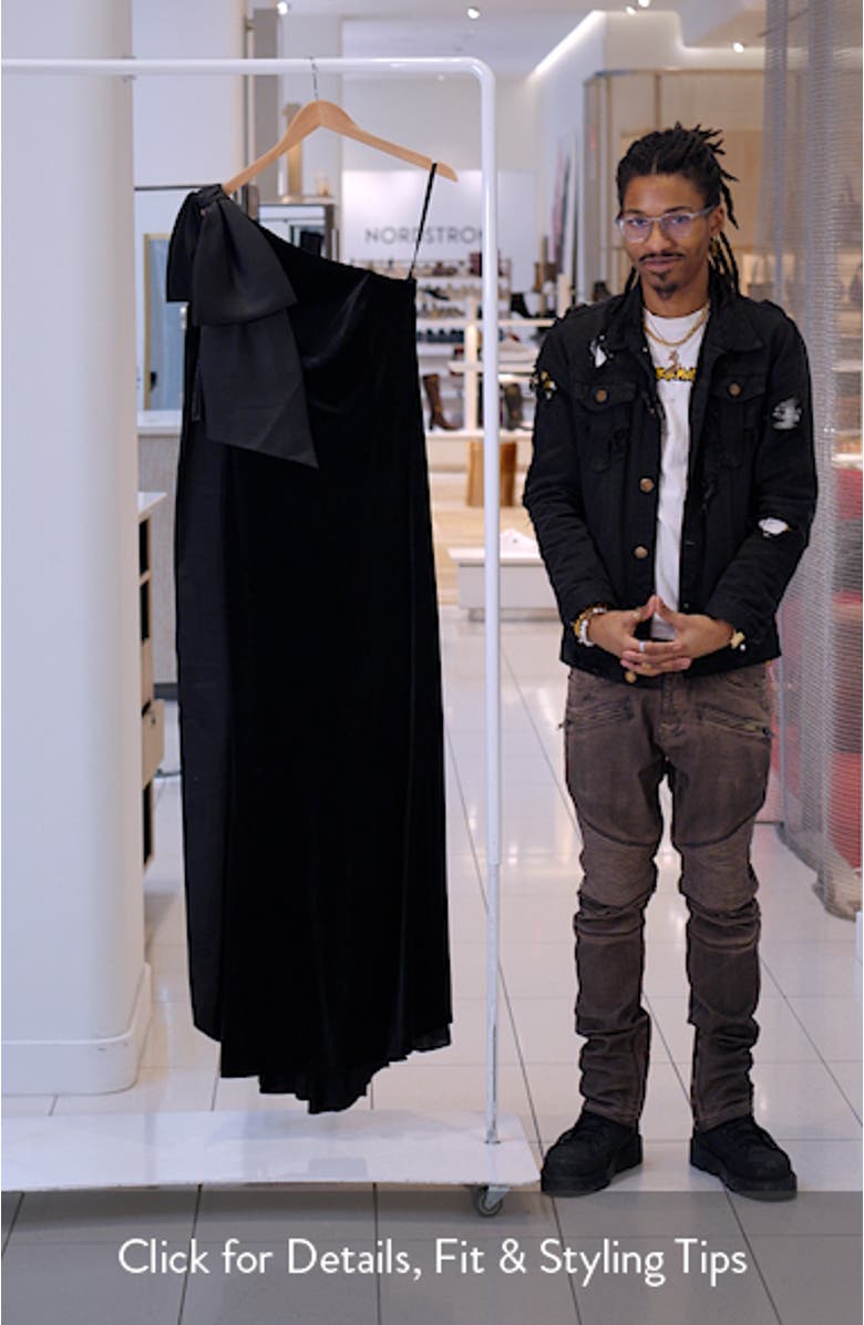 Satin Bow One-Shoulder Velvet Mermaid Gown, sales video thumbnail