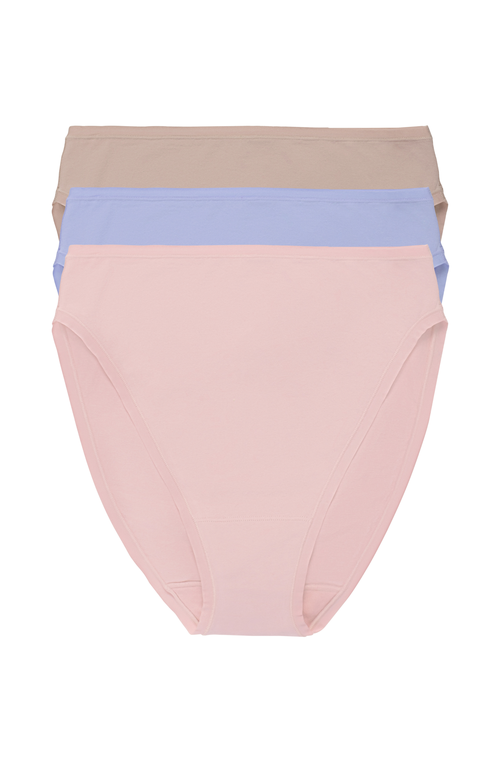 Natori Bliss Bare Cotton High Cut Brief 3-pack In Potpourri/glacier Blue/cafe
