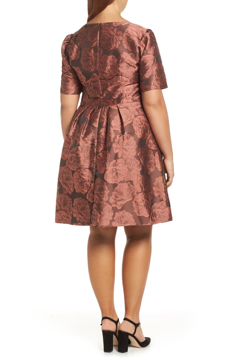 Ingrid Jacquard Fit & Flare Dress, Alternate, color, RUST