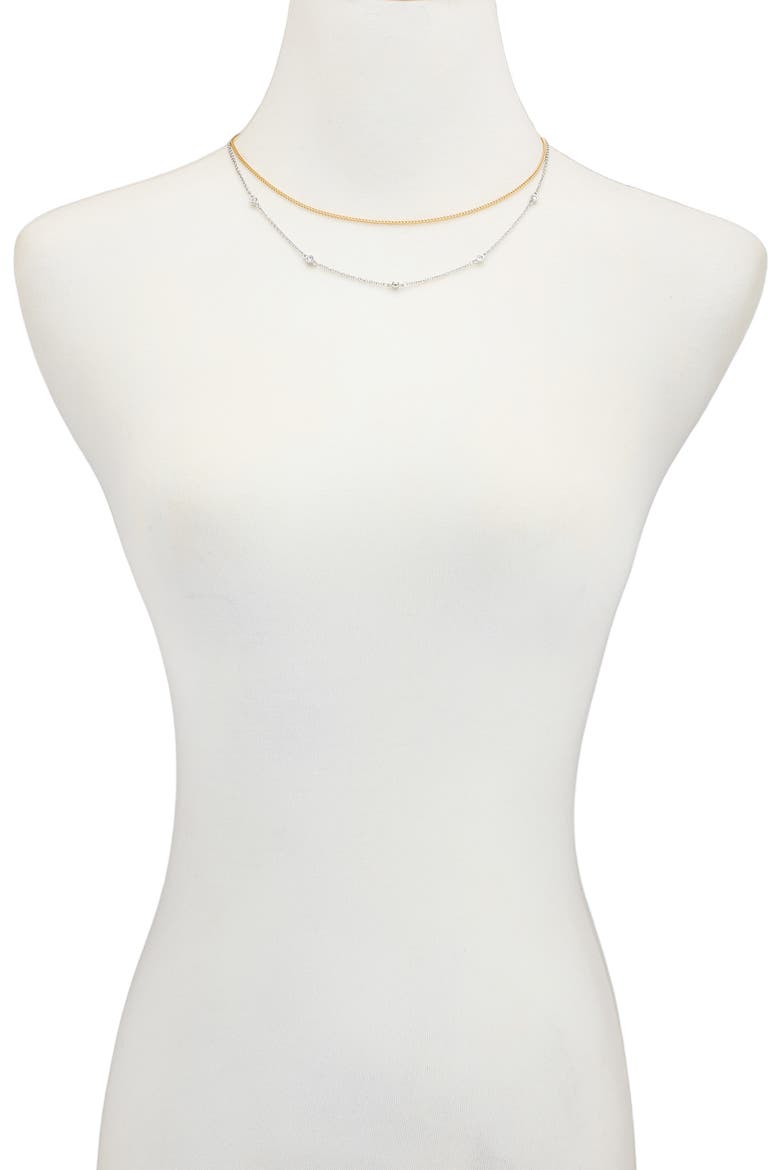 Mixed Metal Cubic Zirconia Station Necklace, Alternate, color, GOLD TONE