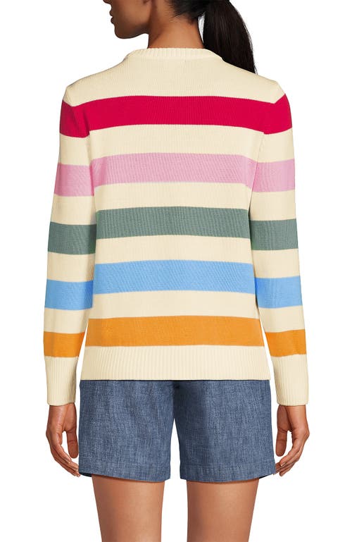 Lands' End Cotton Drifter Crew Neck Sweater In Fresh Ivory Multi Bold Stripe