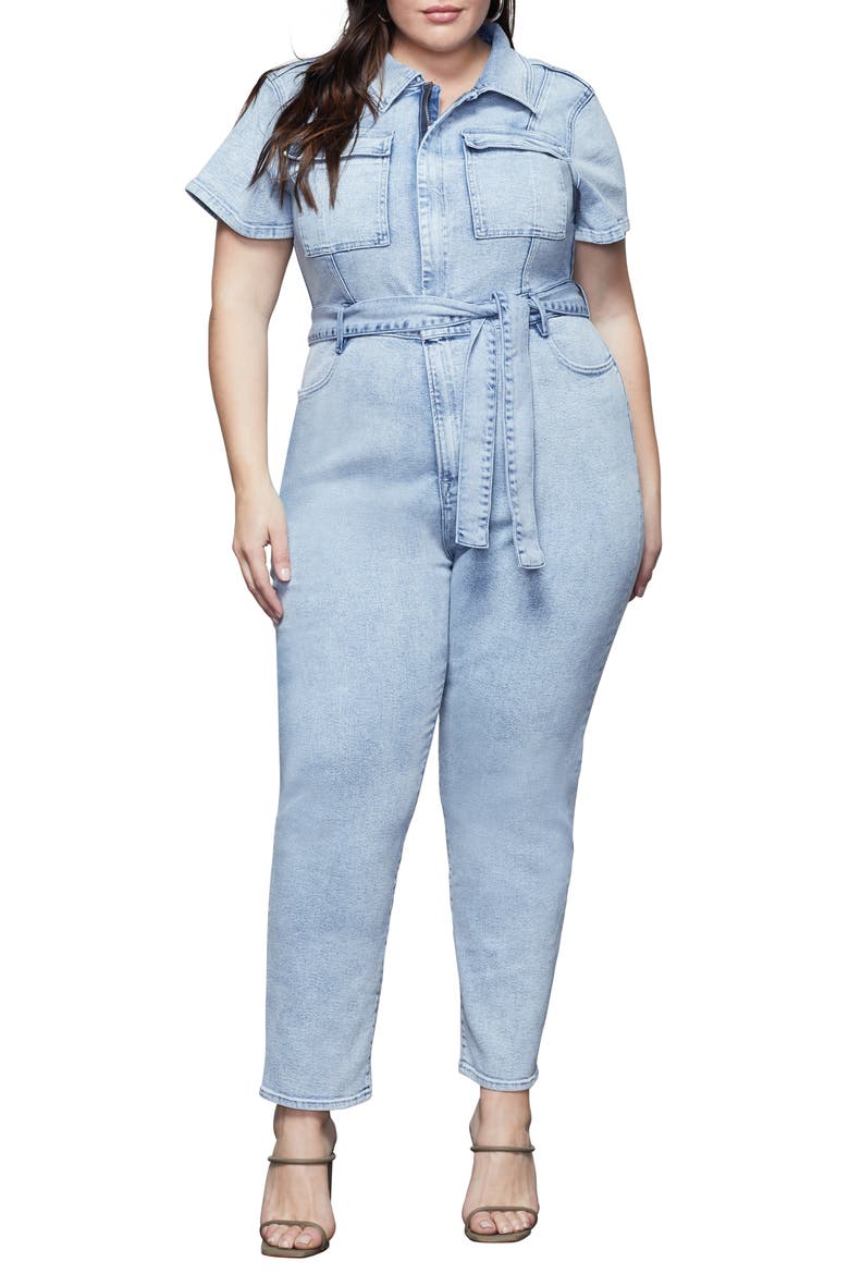 Fit for Success Belted Denim Jumpsuit, Alternate, color, BLUE471