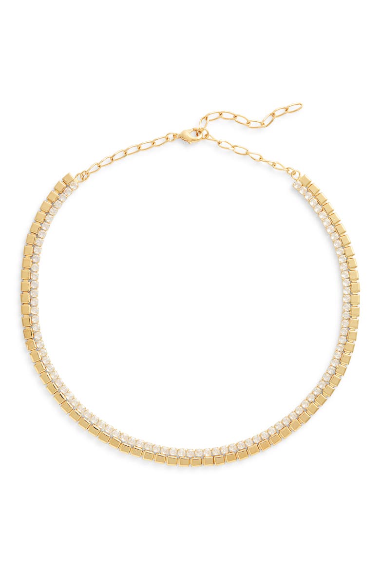 Cubic Zirconia Border Tile Necklace, Main, color, CLEAR- GOLD