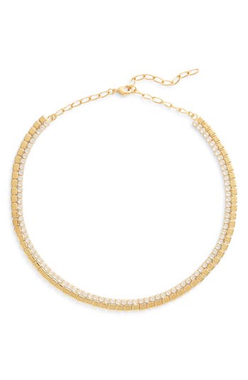 Nordstrom Cubic Zirconia Border Tile Necklace In Gold