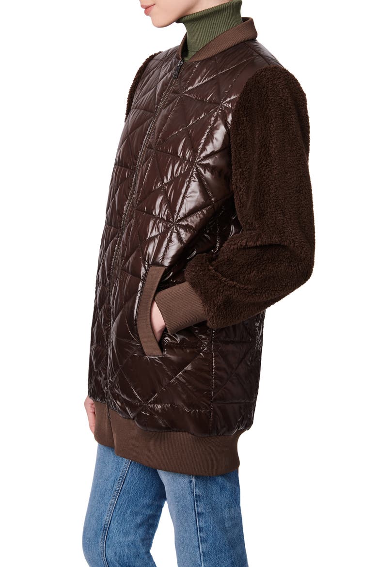 Water-Resistant Faux Shearling Sleeve Puffer Jacket, Alternate, color, CHOCOLATE