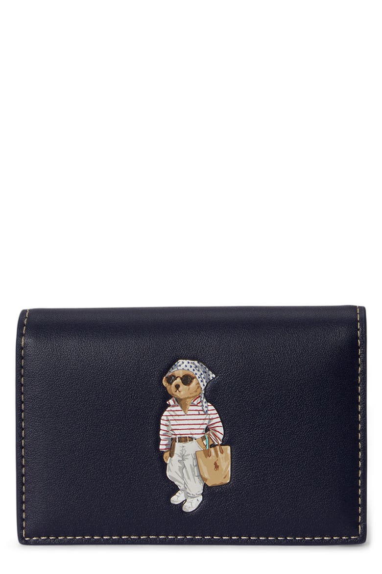Polo Bear Leather Bifold Card Case, Main, color, NEWPORT NAVY
