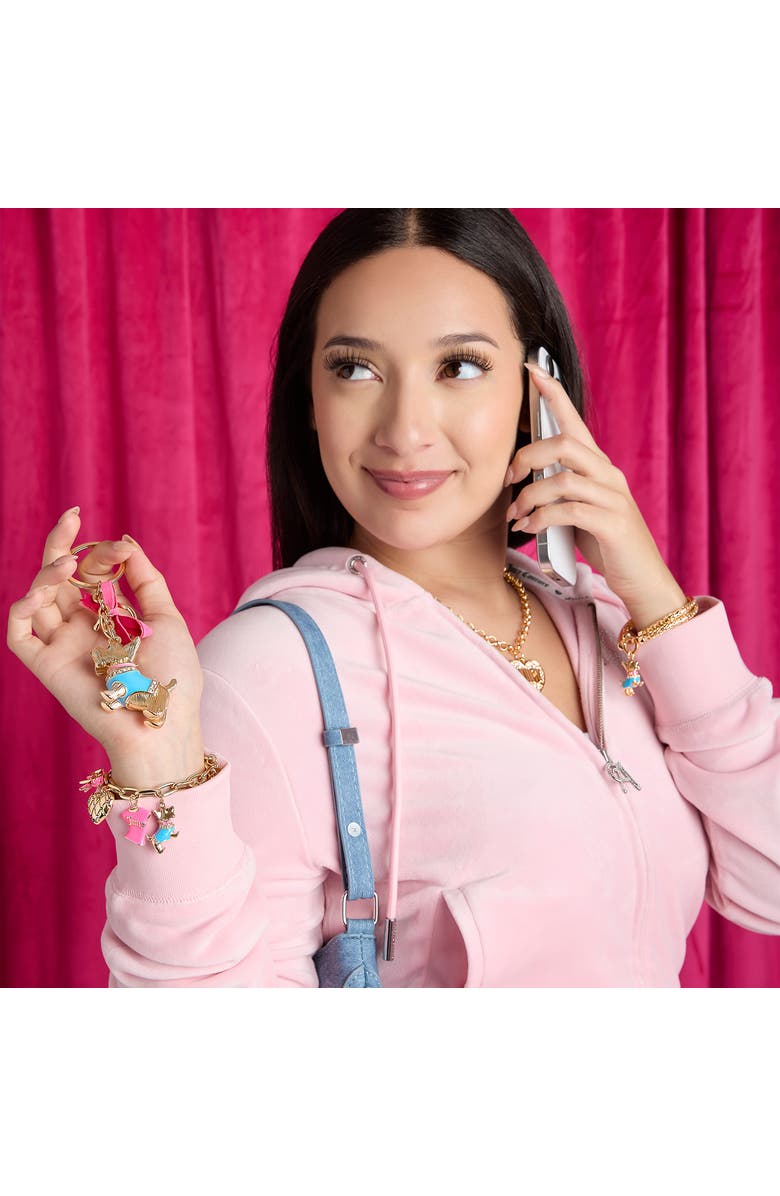 Juicy Couture Crystal Scottie Dog Keychain with Satin Bow, Gold-Tone, Alternate, color, Multicolor