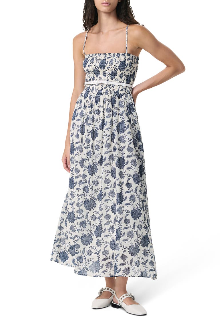 Hallie Smocked Bodice Cotton & Silk Maxi Sundress, Alternate, color, CREAM FLORA