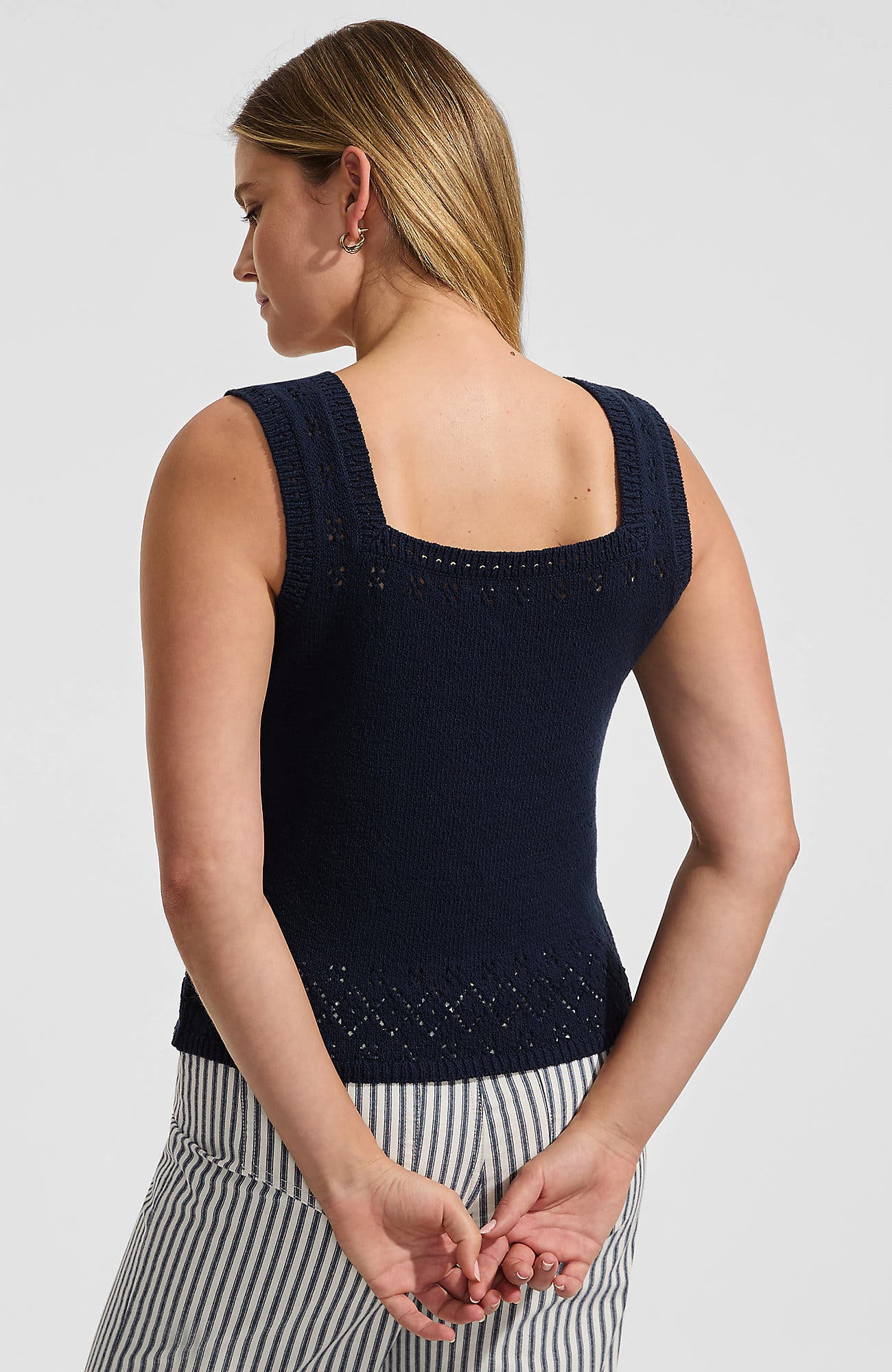 Pointelle Square Neck Tank Sweater - image 2
