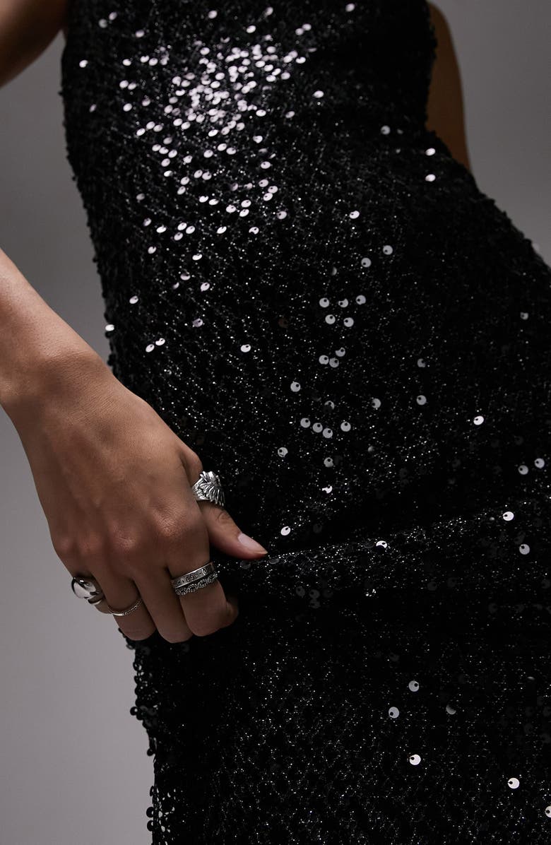 Topshop Sequin Metallic Midi Slipdress, Alternate, color, 