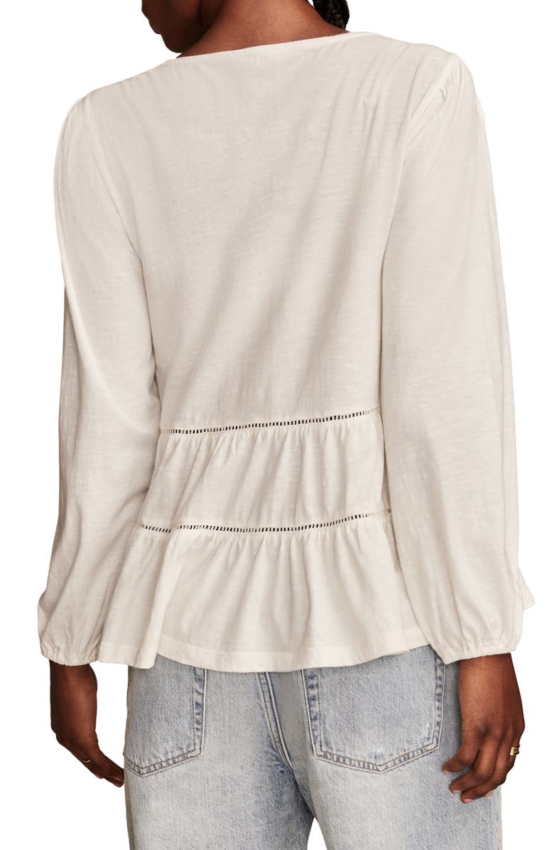 Lucky Brand Embroidered Ruffle Cotton Peasant Top, Alternate, color, Whisper White