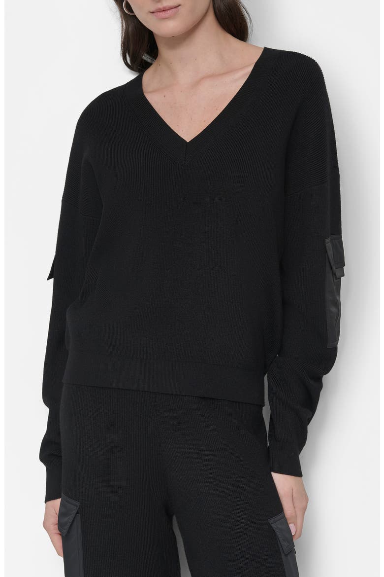Cargo Sleeve Rib Sweater, Main, color, BLACK