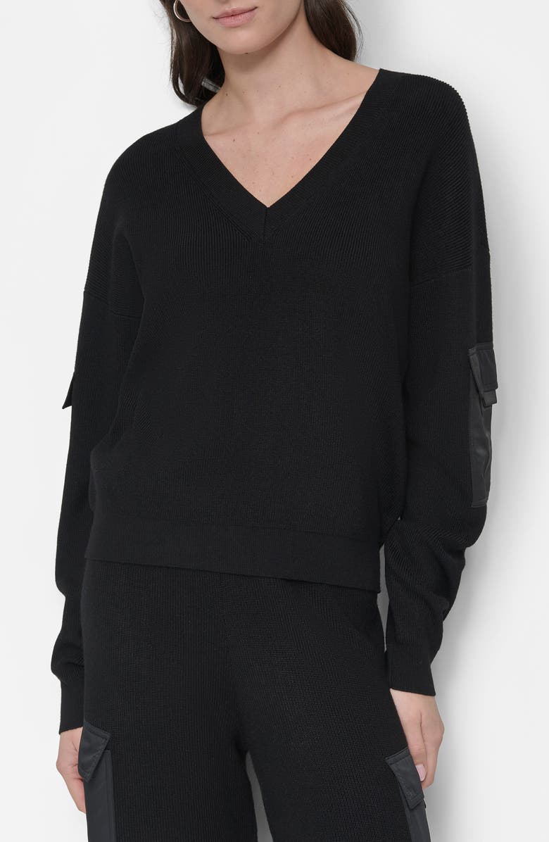 DKNY Cargo Sleeve Rib Sweater, Main, color, 