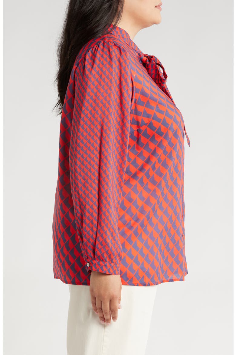 Aveline Tie Neck Button-Up Shirt, Alternate, color, RED AND NAVY