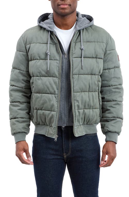 Lucky Brand Cotton Hooded Puffer Bomber Jacket In Gray