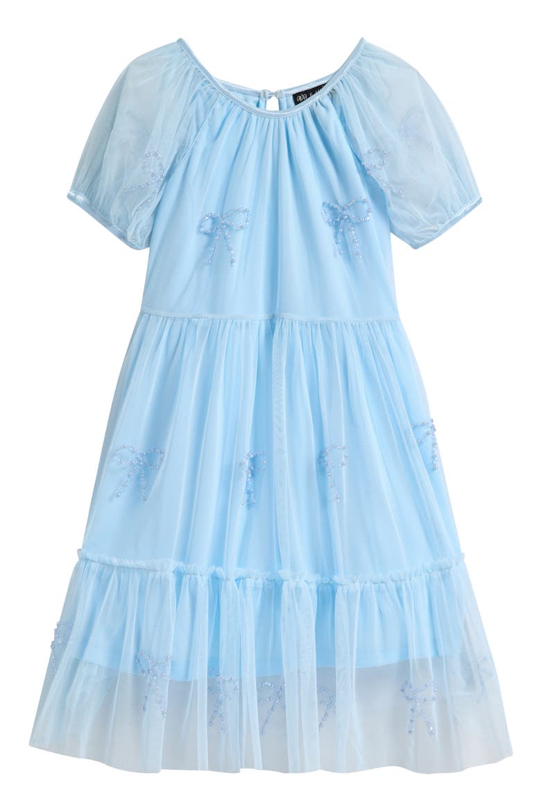 Kids' Bow Mesh Babydoll Party Dress, Main, color, DUSTY BLUE