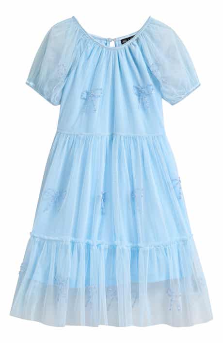 Ava & Yelly Kids' Bow Mesh Babydoll Party Dress