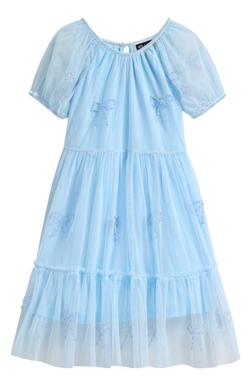 Ava & Yelly Kids' Bow Mesh Babydoll Party Dress In Blue