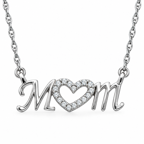 Diamond Heart Mom Pendant 10k Gold Women's Necklace Lab Grown