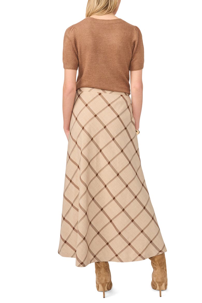 Windowpane Plaid Bias Cut Maxi Skirt, Alternate, color, FALL CAMEL
