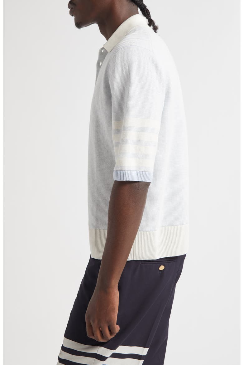 Relaxed Fit 4-Bar Textured Stripe Linen & Cotton Polo Sweater, Alternate, color, LIGHT BLUE