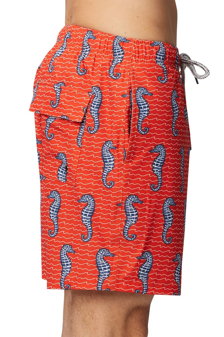 Curled Tails Seahorse Stretch Swim Trunks, Alternate, color, SPICY ORANGE