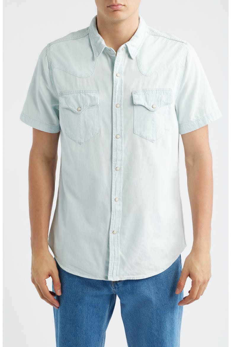 Short Sleeve Denim Snap-Up Shirt, Main, color, ULTRA LIGHT