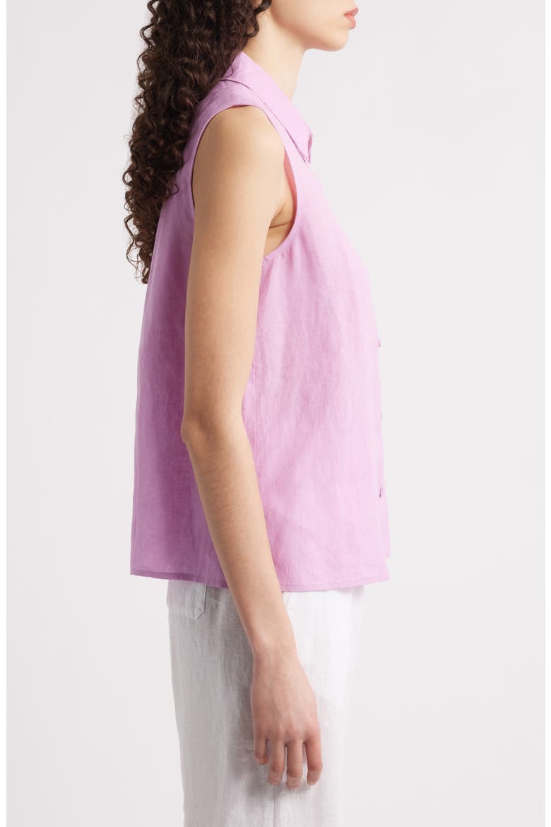 Classic Sleeveless Organic Linen Button-Up Shirt, Alternate, color, FRENCH LILAC