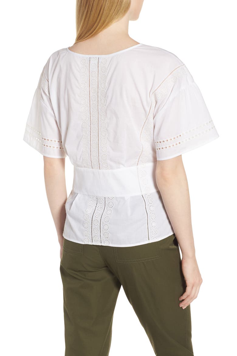Lace-Up Eyelet Top, Alternate, color, WHITE