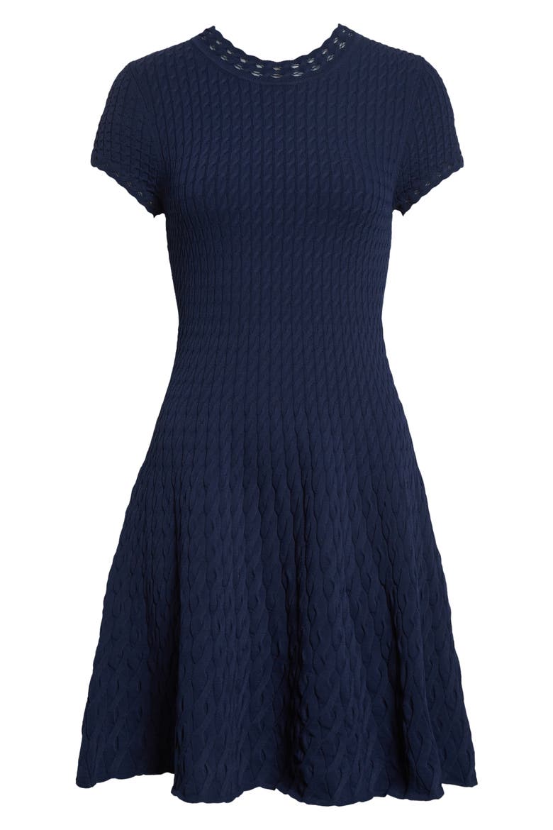 Gradient Cable Fit & Flare Sweater Dress, Alternate, color, NAVY