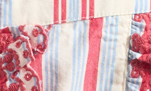 Shop Damson Madder Amaya Embroidered Stripe Peplum Top In Red Multi