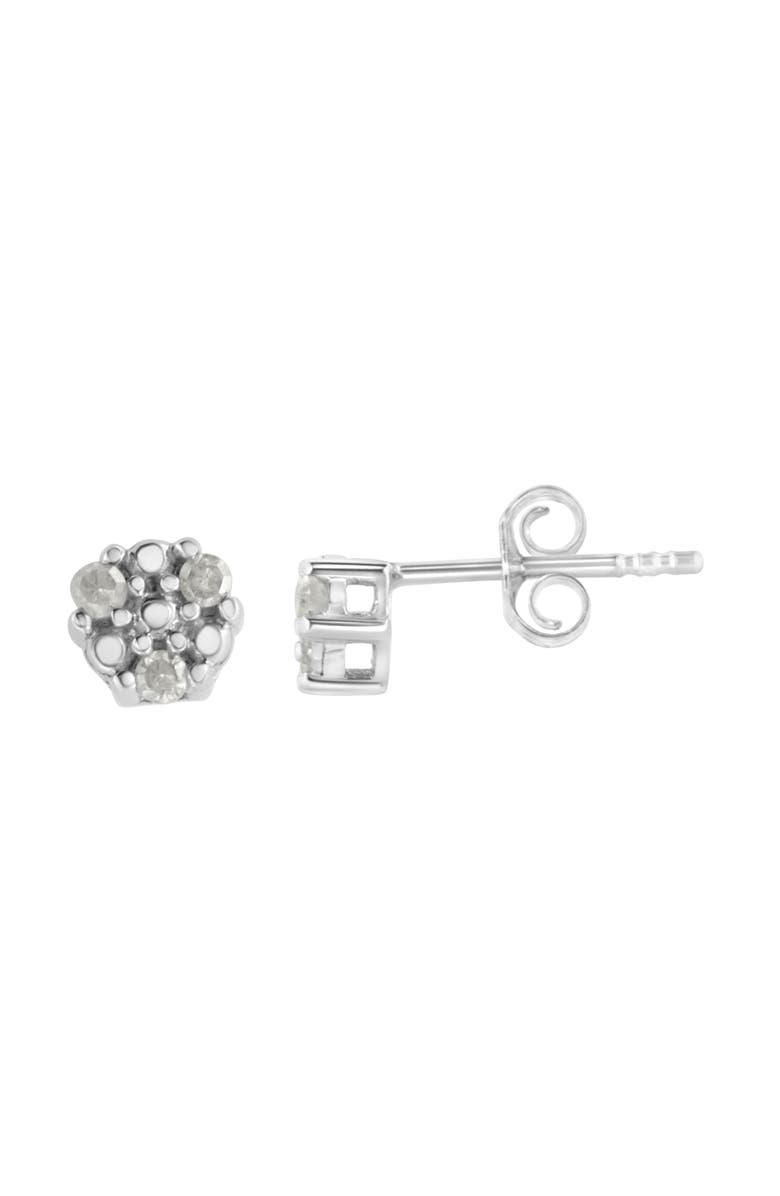 Haus of Brilliance Silver 1/10 Ct Prong RoundTrio Diamond Stud Earrings, Alternate, color, White