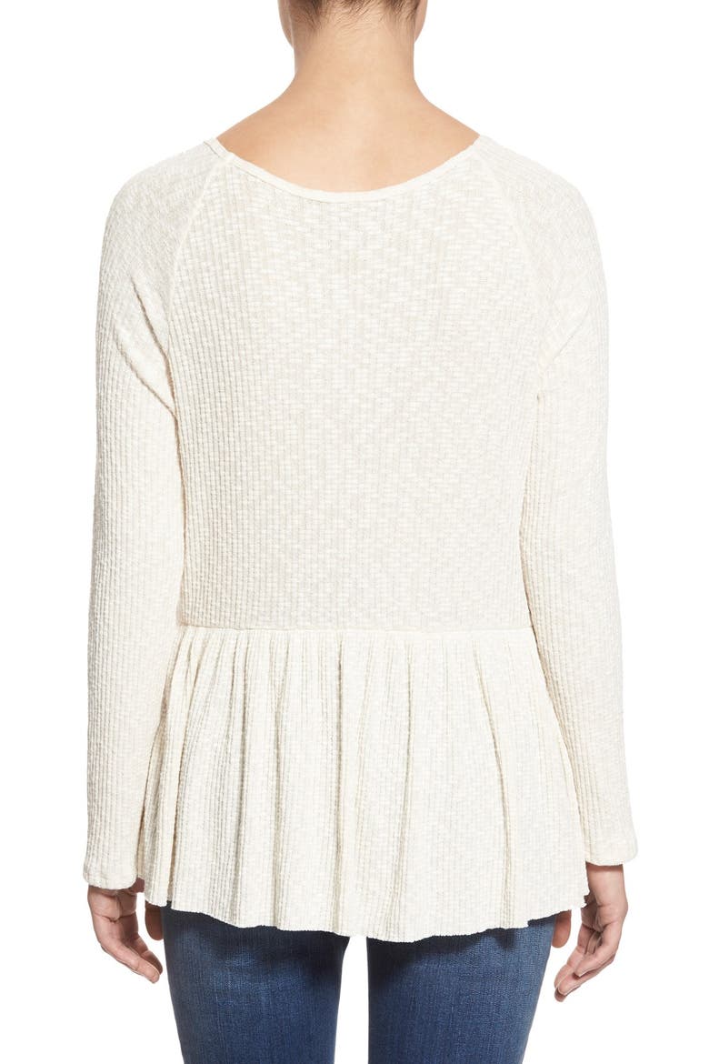 Stripe Thermal Peplum Top, Alternate, color, IVORY HEATHER