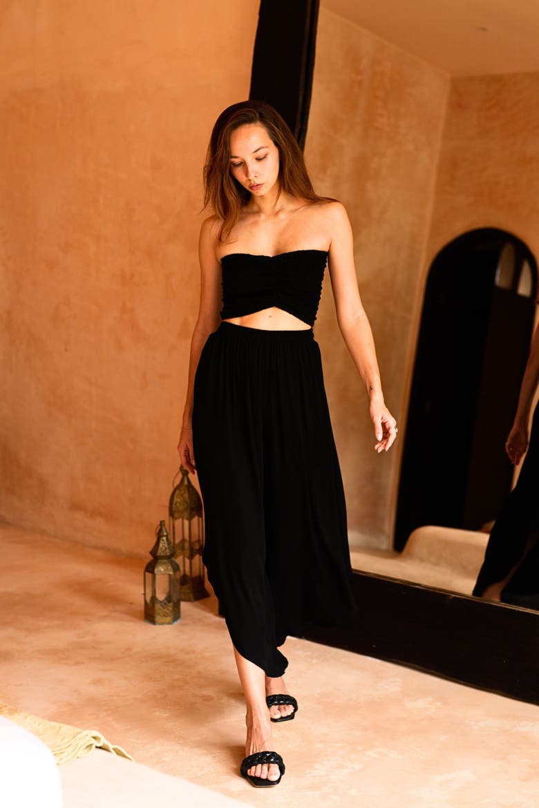 Winona Smocked Tube Top & Asymmetrical Pants Set, Alternate, color, Black