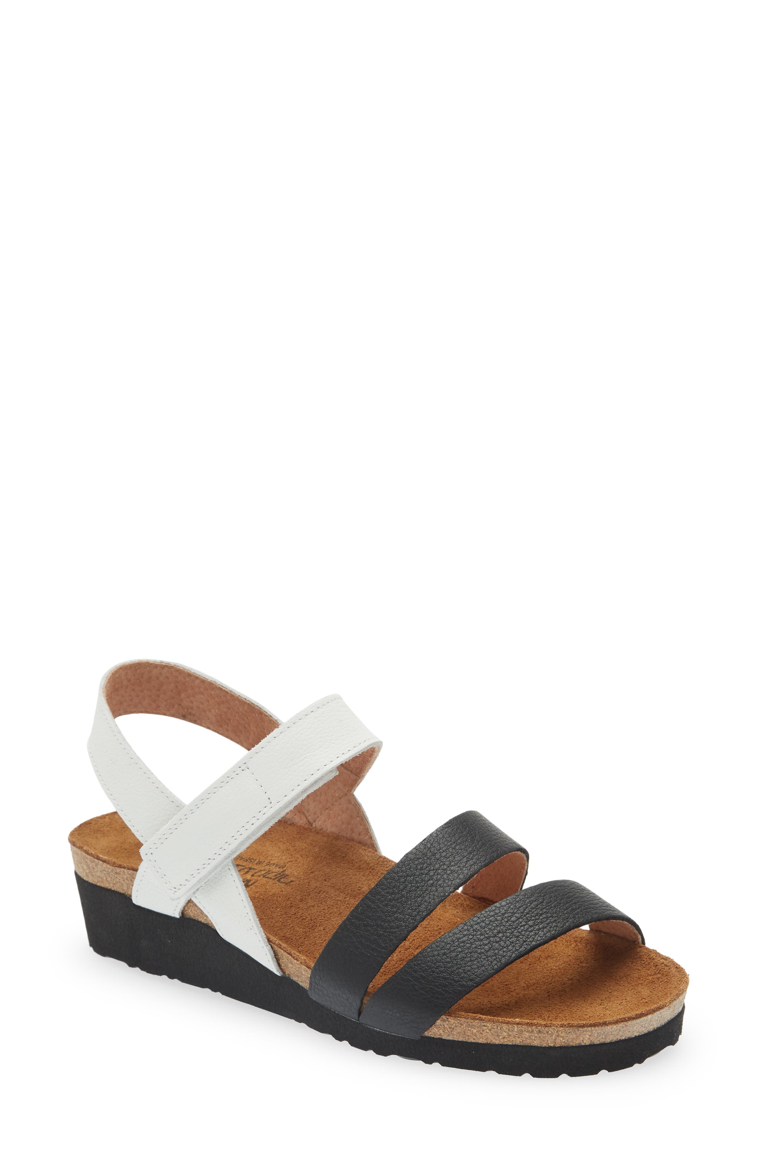 Naot 'Kayla' Sandal, Main, color, White/ Black Leather