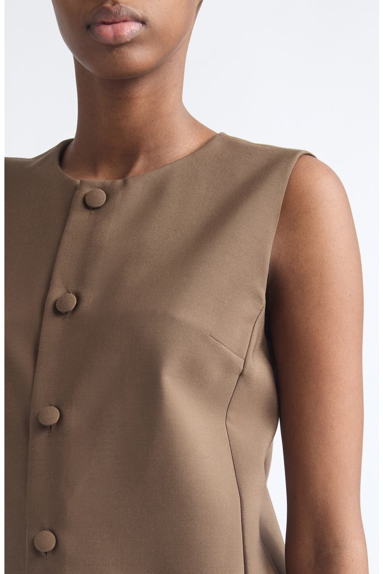 Sleeveless Pleat Hem Button-Up Shirt, Alternate, color, BROWN