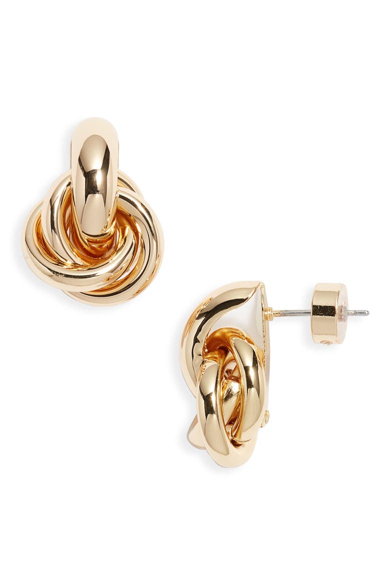 Knotted Stud Earrings, Main, color, GOLD