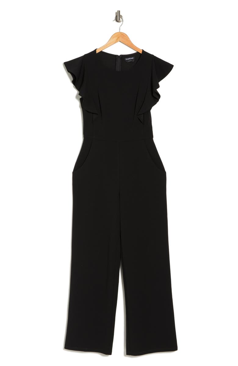 bebe Ruffle Scuba Jumpsuit, Alternate, color,