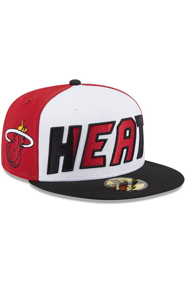 New Era Men's New Era White/Black Miami Heat Back Half 9FIFTY Fitted Hat, Main, color,