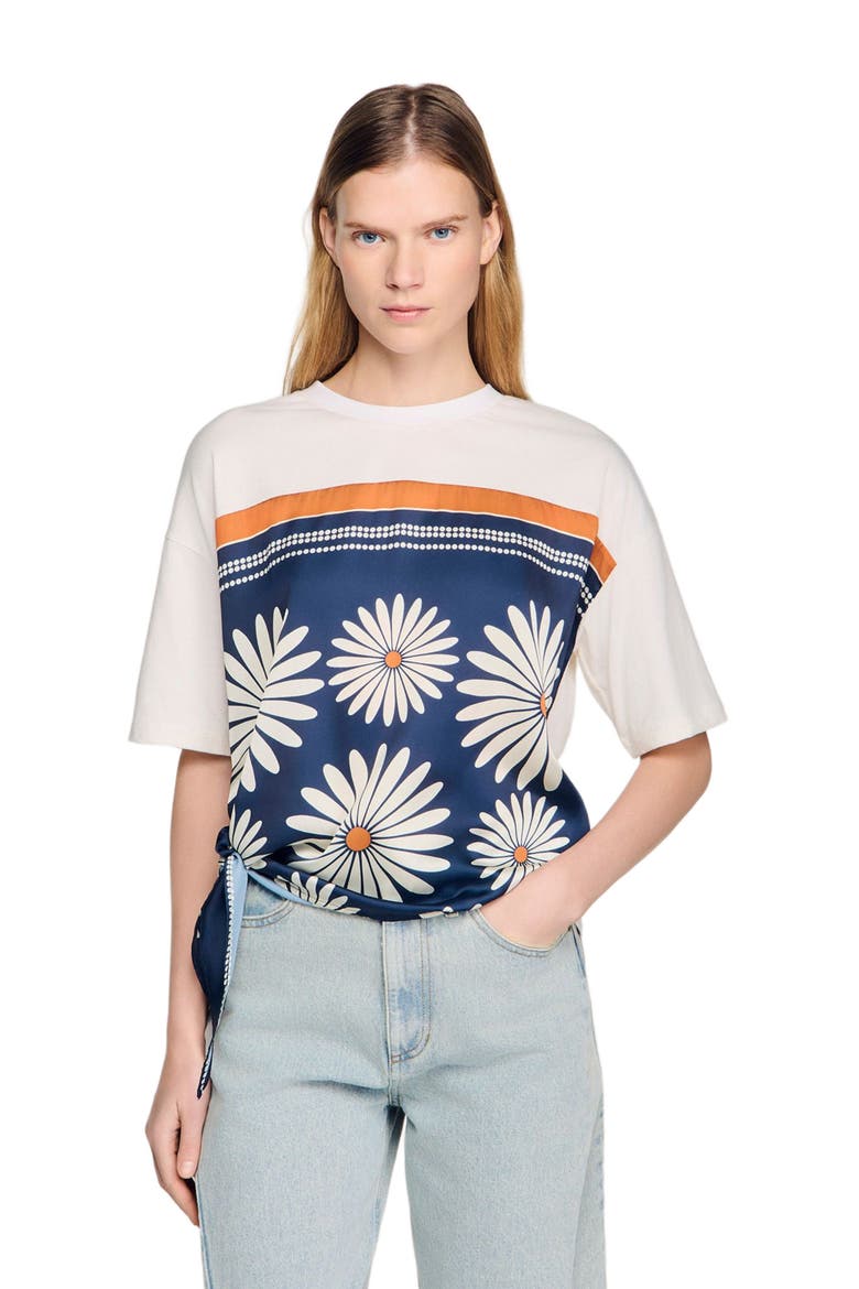 Scarf print T-shirt, Main, color, Deep blue / ocher
