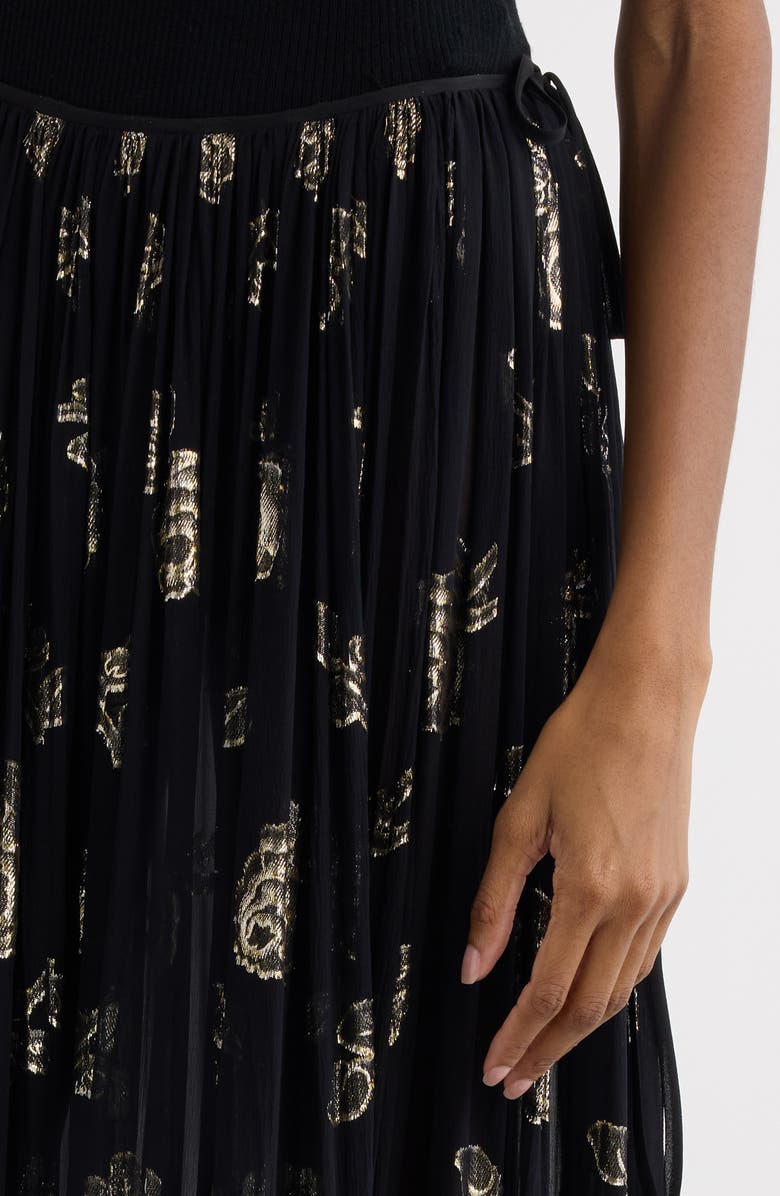 Rose Metallic Silk Fil Coupé Maxi Skirt