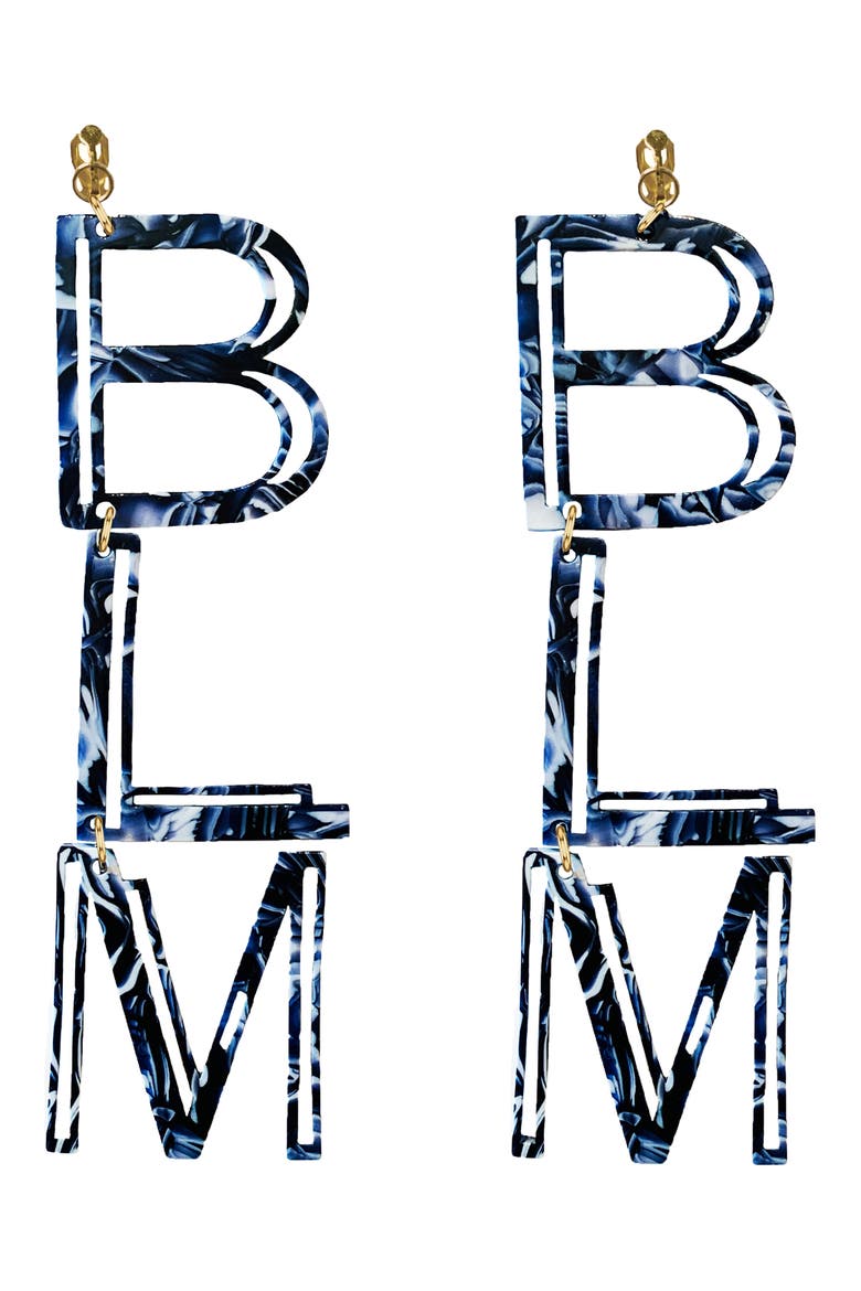 BLM Clip-On Drop Earrings, Main, color, BLUE / CLIP-ON