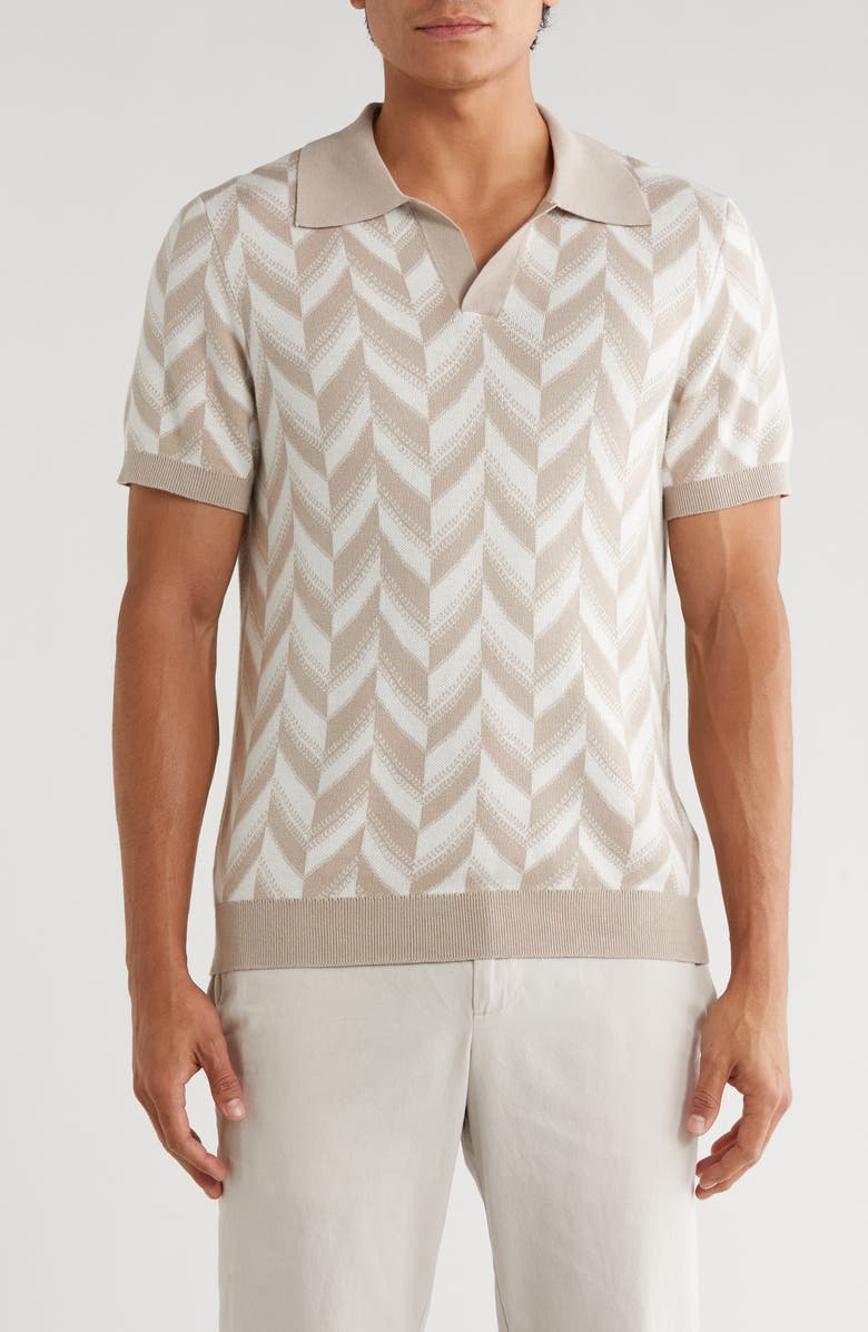 Elie Tahari Johnny Collar Cotton & Silk Polo, Main, color, Beige/ Ivory