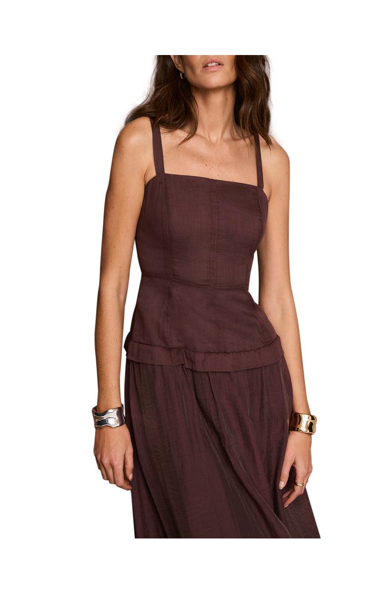 MINT VELVET Ramie Drop Waist Midi Dress, Alternate, color, Brown