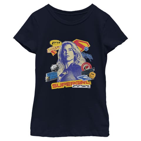 Girls Supergirl Pop Art Stickers and Badges T Shirt