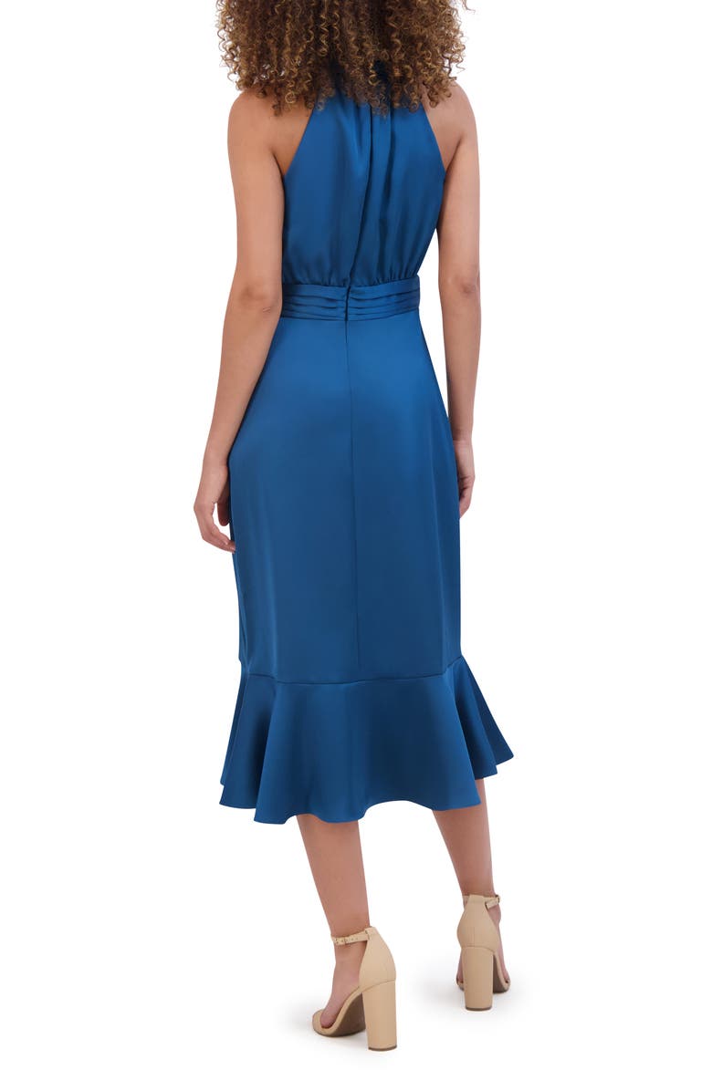 Kensie Satin Ruffle Halter Dress, Alternate, color, Teal