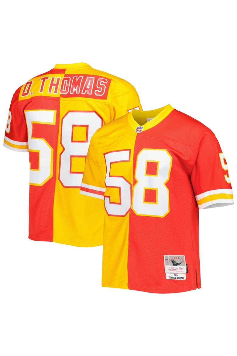 Men's Mitchell & Ness Derrick Thomas Red/Gold Kansas City Chiefs 1994 Split Legacy Replica Jersey, Main, color, Red