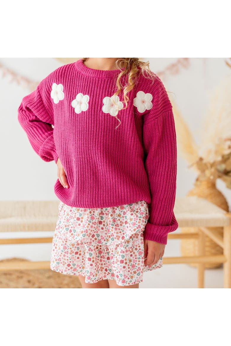 Floral Applique Sweater, Alternate, color, Berry